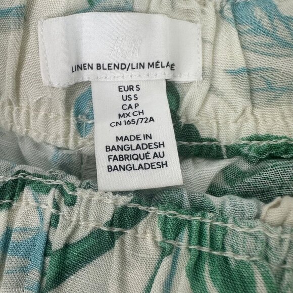 H&M Womens Linen Blend Tropical Print Shorts Size S Green & White - Picture 4 of 7